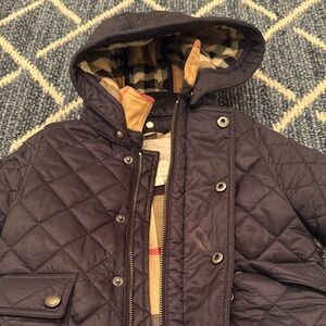 Burberry Kids Quilted Hooded Jacket - Navy and Beige